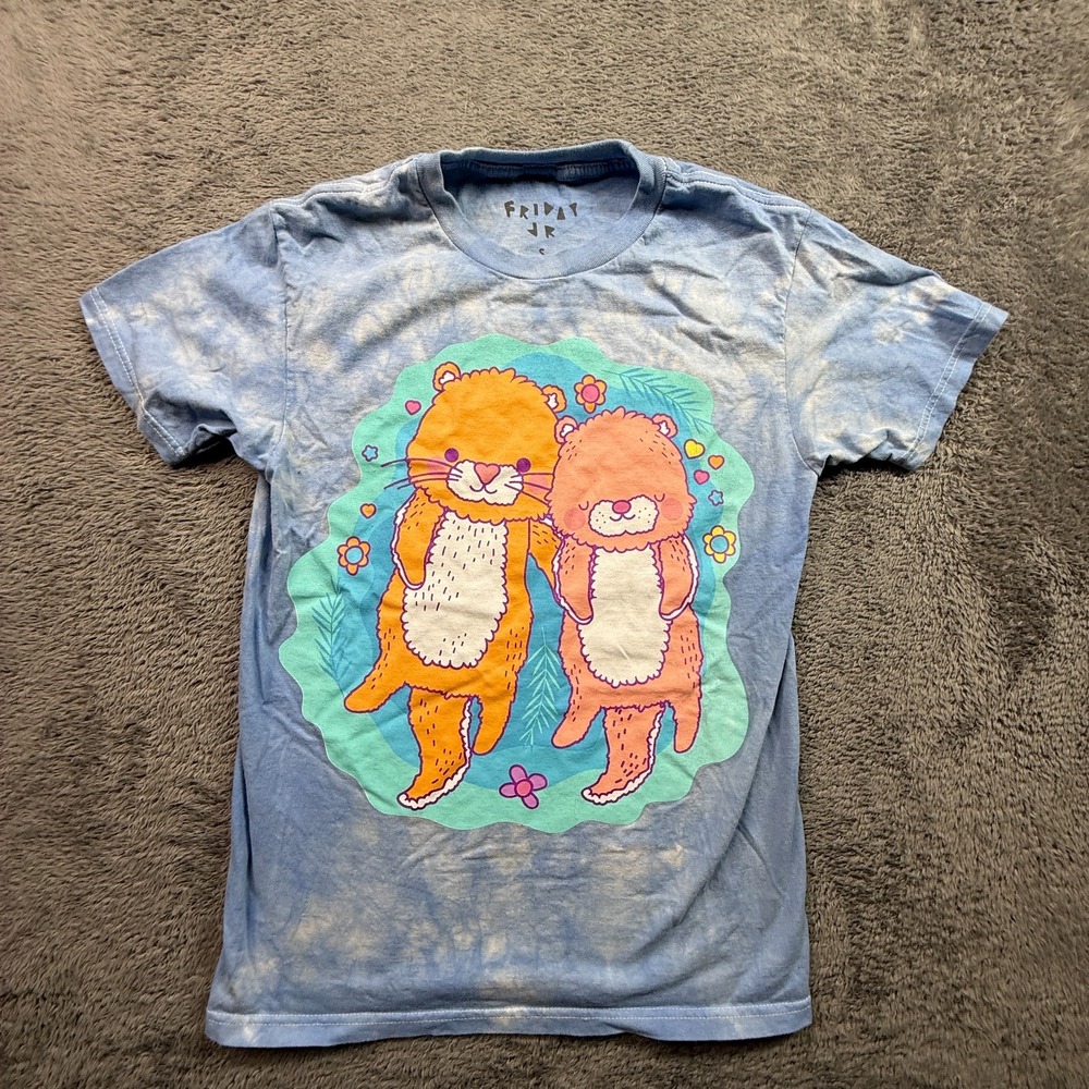 Otter Duo Tie-Dye Boyfriend Fit Girls T-Shirt Friday JR Adult S Blue Clouds